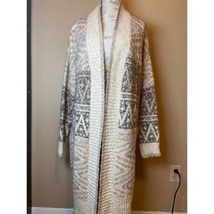 NWT Joie Cream and Brown Boho Open Front Long Cardigan Size Medium Wool Blend